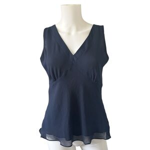 Bob Mackie Navy Blue Shell Tank Blouse V Neck Chiffon Womens Size 6